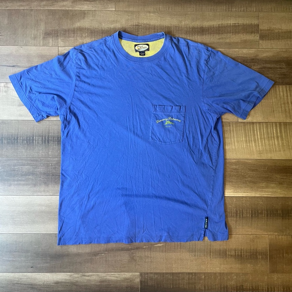Tommy Bahama Men's T-Shirt Large Blue Green Marlin Logo With Pocket RELAX